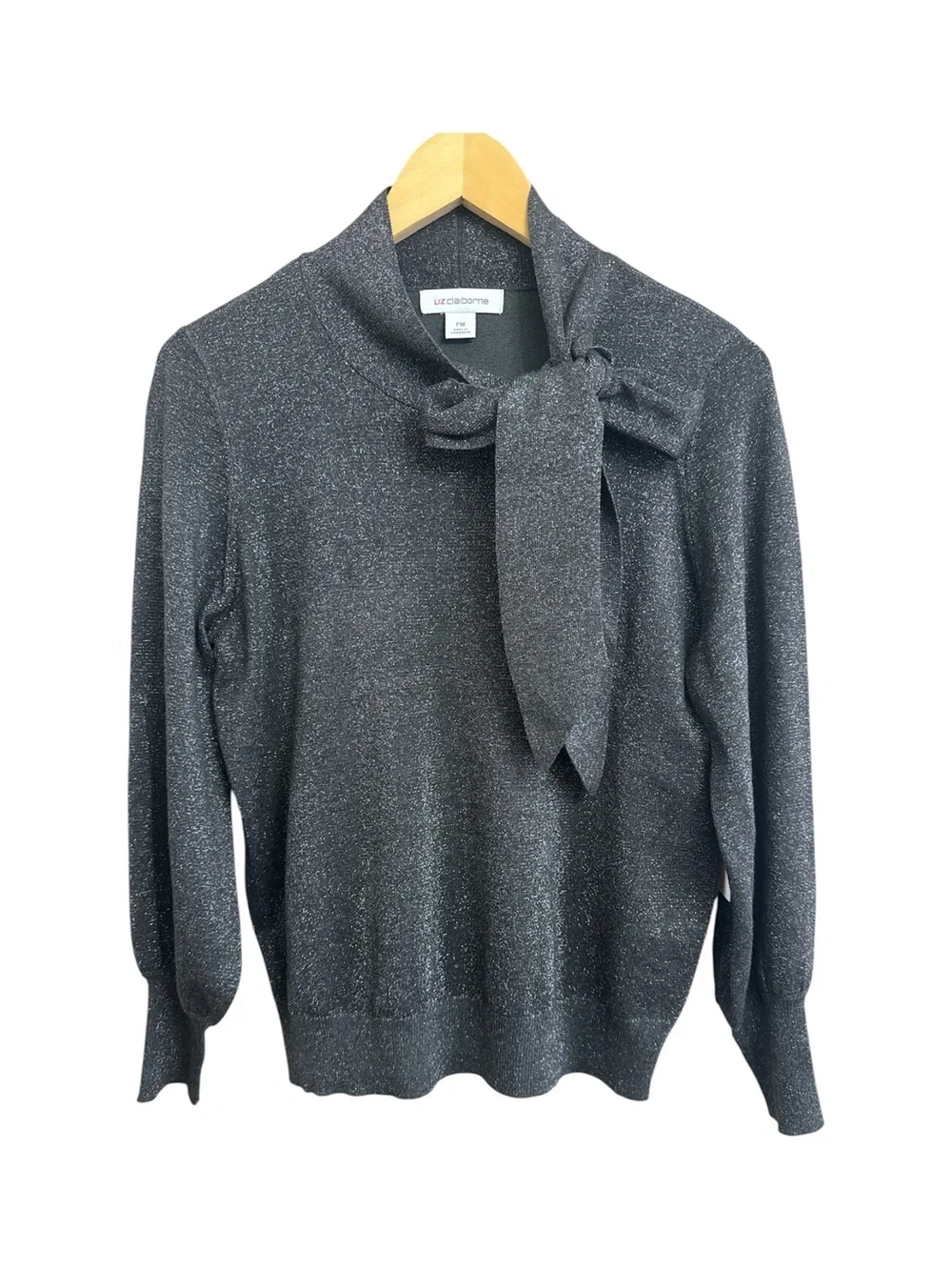 Liz Claiborne Metallic Charcoal Bow-Tie Turtleneck Sweater
